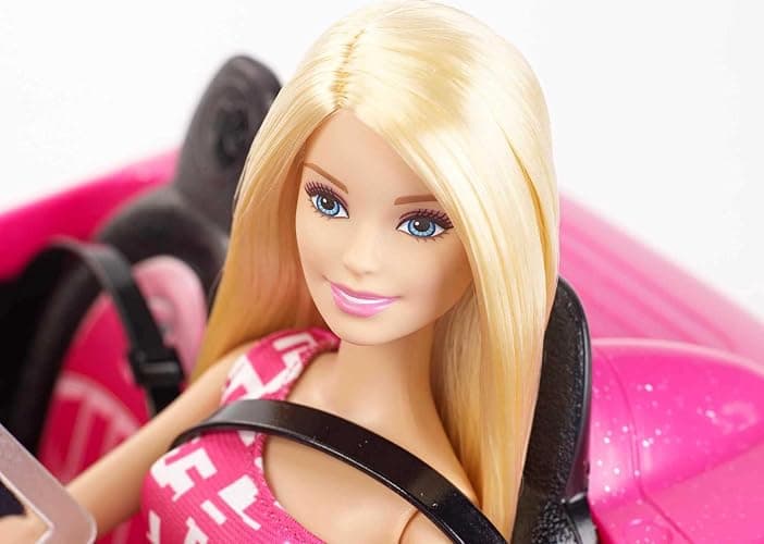 Barbie Playset with Sparkly Pink 2-Seater Toy Convertible Car Featuring Glam Details & Fashion Doll in Sundress & Sunglasses thumbnail 3