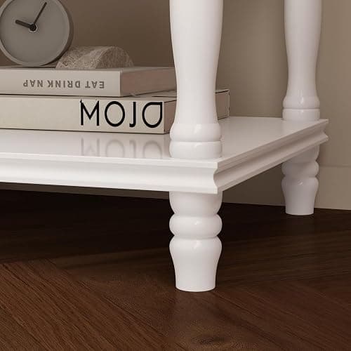 WOODTIME White Accent Nightstand with 2 Drawers, Bottom Shelf & Carve Pattern, Modern Wooden Night Stand Bedside Table, Versatile End Sofa Bed Side Table for Bedroom Living Room thumbnail 5