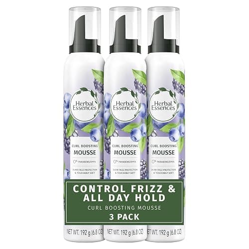 Herbal Essences Curl Boosting Mousse, Frizz Control for Curly & Wavy Hair, Long-Lasting Hold with Berry Scent, Paraben & Dye-Free, Cruelty-Free, 6.8 Fl Oz Each, 3 Pack - Image 1