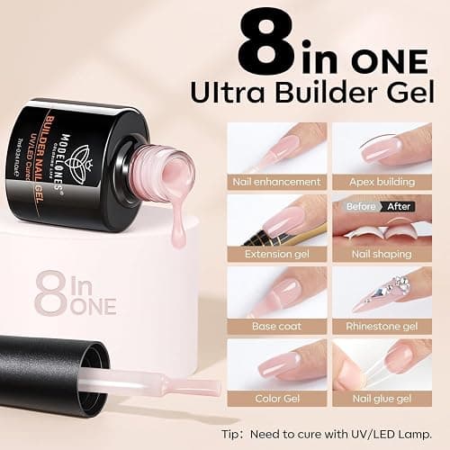 Modelones 8-in-one Nail Builder Gel Kit, 6 Colors Clear Pink Builder Gel with Mini Nail Lamp& Forms Set, for Nails Extension Strengthener Base thumbnail 3