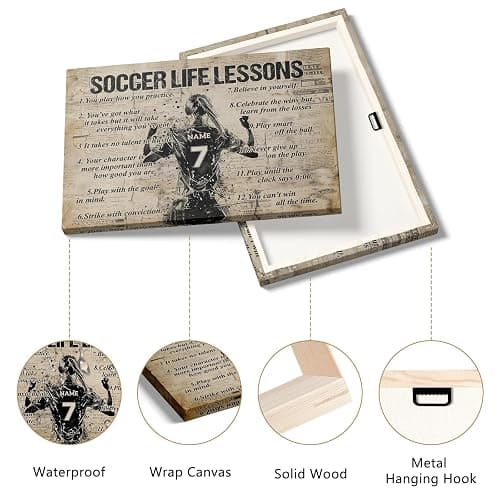 HYESANGNY Personalized Soccer Life Lessons Canvas Wall Art, Custom Motivational Canvas Prints with Your Name & Numbers, Inspirational Sports Gifts for Football Lovers, Athletes Bedroom Decor, 12 X 8 thumbnail 4