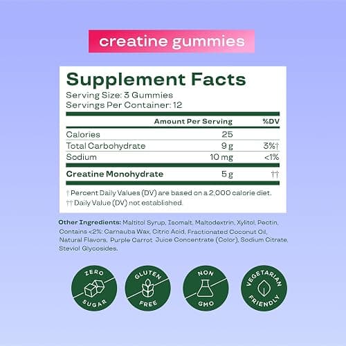 Bloom Creatine Monohydrate Gummies, 5g Per Serving, Sugar Free Creatine Gummy for Workout, Strength, Cognitive Health & Lean Muscle Support, Gluten Free & Non GMO, Berry Boost, 36 Gummies, 12 SVG thumbnail 2