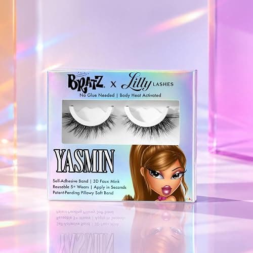 Lilly Lashes BRATZ Collab Yasmin Lash, Self-Adhesive Full Volume Medium Length Rounded Flare, 13mm Boho Criss-Cross Faux Mink, Reusable Press On Lashes, No Glue Needed, 25th Anniversary Limited thumbnail 3