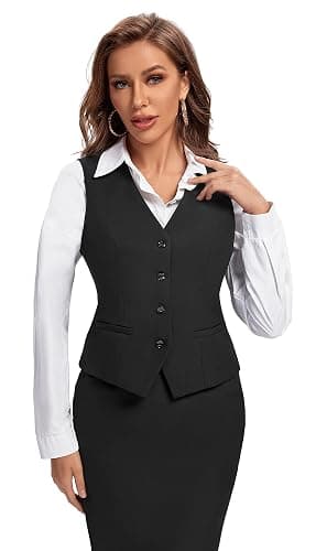 Foucome Suit Vest for Women Formal Regular Fitted Business Dress Vest Tops | V-Neck, Sleeveless, Button Down, Two Insert Pockets, Dressy Casual Waistcoat, Business Casual Outfits thumbnail 2