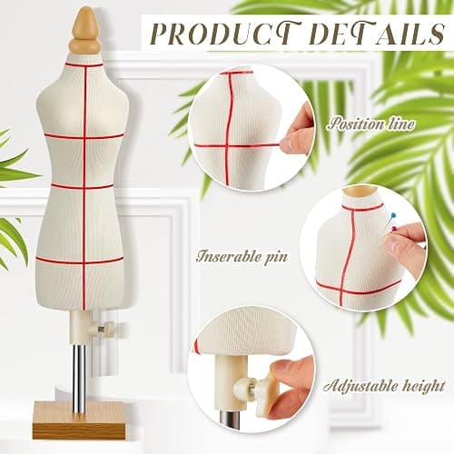 Weysat 2 Sets Doll Dress Form Mini Female 1/4 Size Tailor Dressmaker Dummy Mannequins Body Miniature Sewing Mannequin Dress Forms for Sewing with Red Patch Set thumbnail 4
