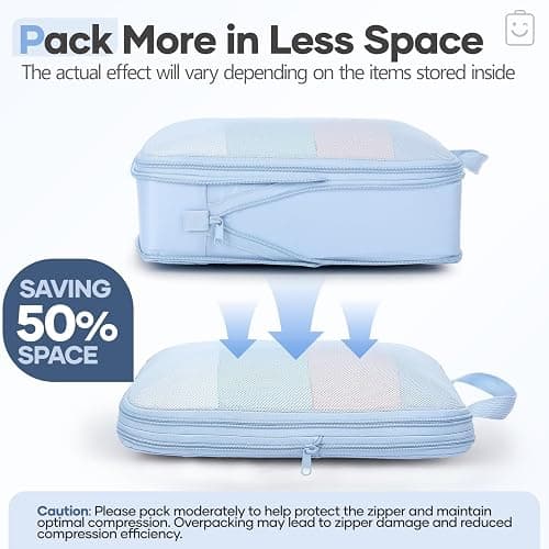 Veken 11 Set Compression Packing Cubes for Travel Essentials,Compressible Expandable Large Luggage Suitcase Organizer Bags for Clothing,Durable Space Saver Storage Bags with Toiletry Bags(Light Blue) thumbnail 6