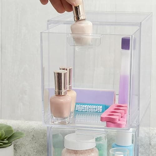 STORi Audrey Stackable Bin Clear Plastic Organizer Drawers | 2 Piece Set | Organize Cosmetics and Beauty Supplies on a Vanity | Made in USA thumbnail 6