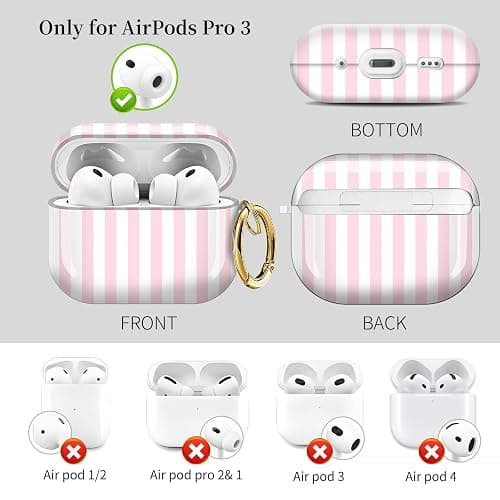 Compatible with AirPods Pro 3 (2025) Case Soft TPU with Cute Golden Keychain Cover Leopard Paint Case for Girls Women for Airpod Pro 3 - Pink Vertical Stripes thumbnail 4