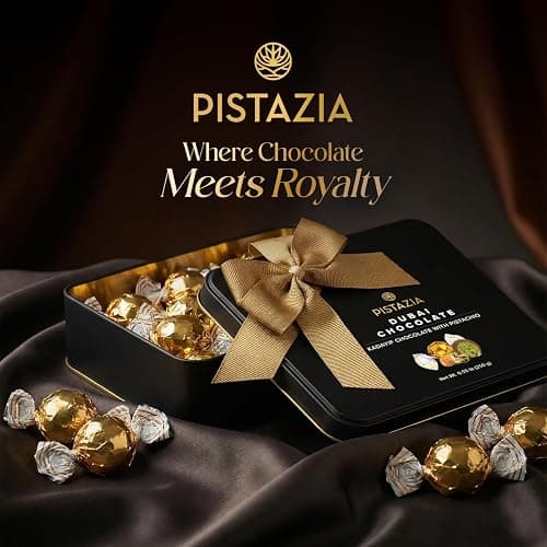 Pistazia Dubai Chocolate Gift Box — Real Pistachio Butter & Crispy Knafeh Kadayif Filling, 8.8oz Premium Milk Chocolate in Reusable Black Tin — Authentic Luxury Gift Set for Mother's Day & Eid thumbnail 7
