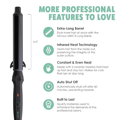 MINT Professional Clamp-Free Curling Wand 1 1/4 Inch for Long Hair | Extra Long Curl Wand with 4-Heater Ionic Ceramic Barrel | Best Curling Wands | Adjustable 230-430°F | Worldwide Dual Voltage thumbnail 7