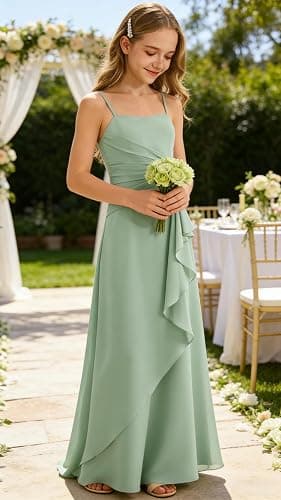 Augday Spaghetti Straps Chiffon Junior Bridesmaid Dress Ruffles A-Line Flower Girl Formal Gown UJR152 thumbnail 6