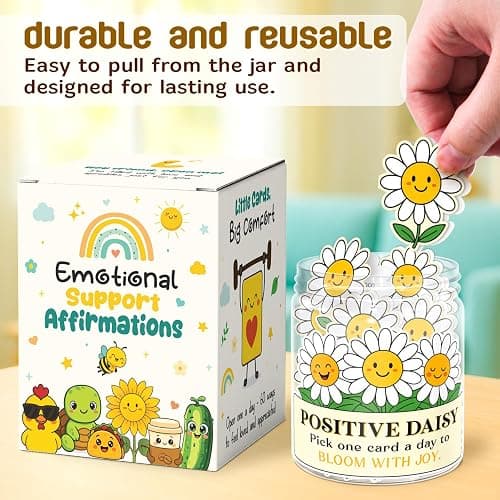 Daisy Gifts For Women - Positive Daisy Cards Jar, 60 Daily Affirmation Cards for Women, Coworkers - Emotional Support Daisys - Motivational Desk Décor, Uplifting Affirmations to Cheer Someone Up thumbnail 3
