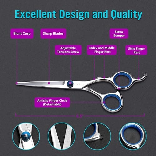 COOLALA Stainless Steel Hair Cutting Scissors 6.5 Inch Hairdressing Razor Shears Professional Salon Barber Haircut Scissors, One Comb Included, Home Use for Man Woman Adults Kids Babies thumbnail 2