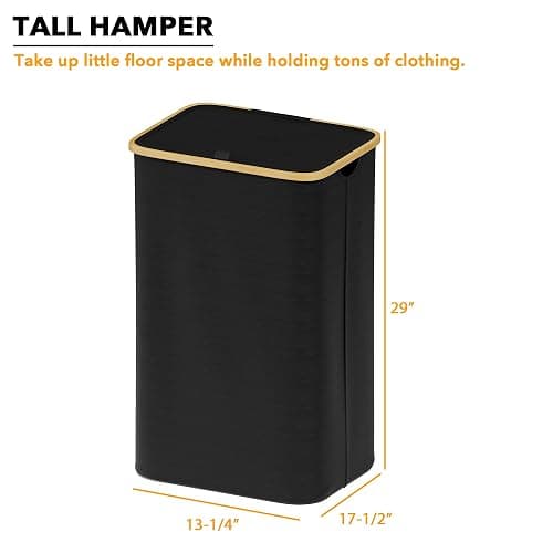 SpaceAid Laundry Hamper with Lid, 110L Large Tall Clothes Basket Bin with Bamboo Handles, Collapsible Laundry Hamper for Bedroom, Bathroom, Dorm, Laundry Room - Black thumbnail 3