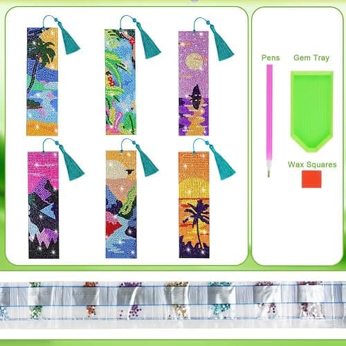 6 Pieces Diamond Art Painting Bookmarks Bohemian Diamond Art Bookmarks for Book Lovers DIY 5D Diamond Bookmark for Home Office School Class Project thumbnail 4