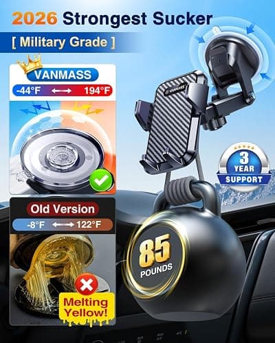 VANMASS【85+LBS Strongest Suction & Military-Grade Ultimate Car Phone Mount | 【Patent & Safety Certs】 Cell Phone Holder for Dash Windshield Vent for iPhone 17 Pro Max Automobile Interior Sets, Ink Black thumbnail 4