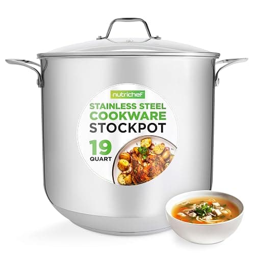 NutriChef 19-Quart Stainless Steel Stockpot – 18/8 Food Grade Heavy-Duty Induction-Compatible Pot with See-Through Lid, Ideal for Stews, Broths, Simmering & Soups, Dishwasher Safe – NCSP20 - Image 1