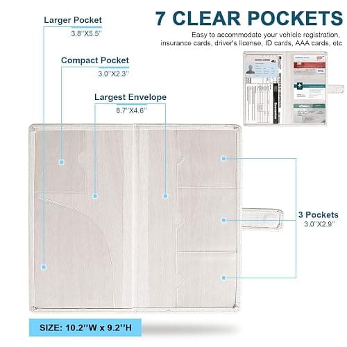 GNEGNI Car Registration and Insurance Holder, Premium PU Leather, 7-Pocket Vehicle Glove Box Car Organizer with Magnetic Closure for Driver License, Cards, 5.12" x 9.25 thumbnail 3