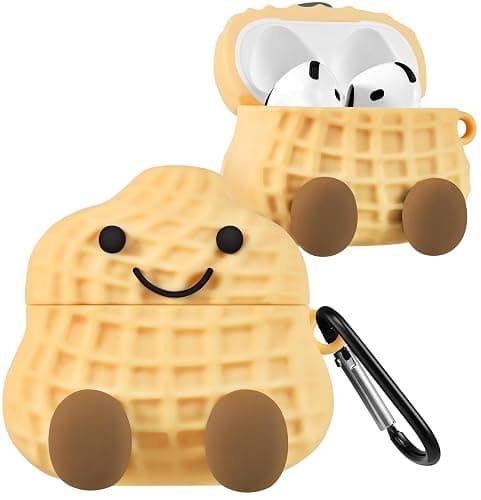 Boaretiu for Airpods 4 Case 2024 Cute Cartoon Kawaii - Funny 3D Soft Silicone Peanut Design Cover with Carabiner Stylish for Boys Girls Teens Women for Air pods 4 - Image 1