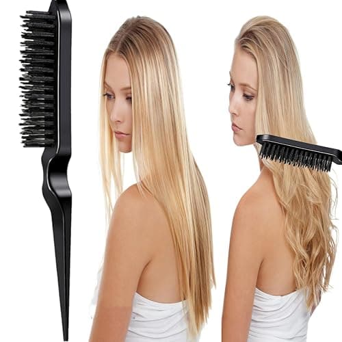 ZVOREI 8Pcs Black Hair Brushes Set with 4Pcs Topsy Tail Tools, Teasing Bristle Brush, Edge Control Brush, and 2Pcs Metal Pin Rat Tail Combs for Women's Hair Styling and Brushing | 4Pcs Topsy Tail Tools, Teasing Bristle Brush, Edge Control Brush, 2Pcs Metal Pin Rat Tail Combs thumbnail 4