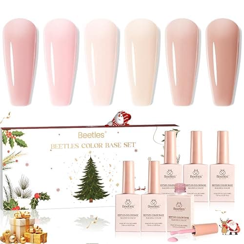 Beetles Rubber Base Gel Nail Polish - Christmas Limited, 6 Colors Nude Gel Polish Pink Peach Neutral Sheer Base Colors for French Nail Tips Flexible U V LED Soak Off DIY Home Manicure Winter Gifts - Image 1