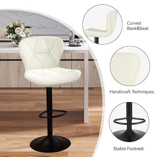 Nalupatio Modern Bar Stools Set of 2, Adjustable Faux Leather Upholstered Swivel Bar Stools, Counter Bar Chairs with Back for Kitchen Island, Cream White thumbnail 4