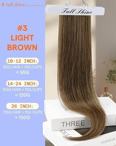 Full Shine Human Hair Clip in Extensions | Light Brown Clip in Hair Extensions Human Hair, for Cheer, 20 Inch 7 Pcs 120g thumbnail 2