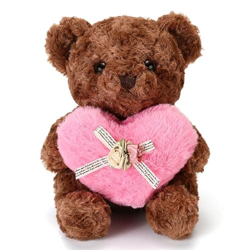 ABEARCAR Cute Teddy Bear Stuffed Animals with Pink Heart for Kids,Soft Teddy Bear Plushies Valentine's Day, for Girlfriend Kids or Mom - Image 1