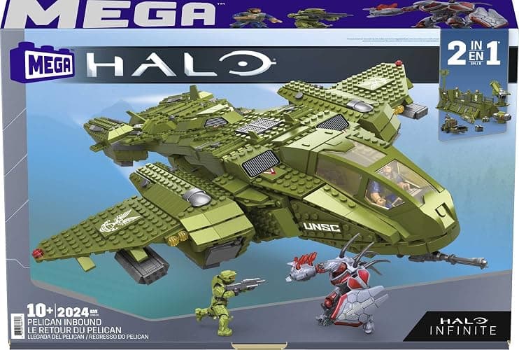 MEGA Halo Toy Building Sets, Pelican Inbound Vehicle with 2024 Pieces, 3 Micro Action Figures and Accessories, for Collectors thumbnail 7