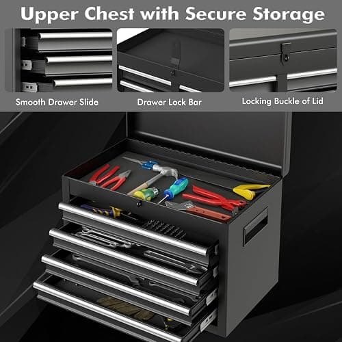Goplus Tool Chest, 5 Drawers Rolling Tool Cabinet with Detachable Top Toolbox, Universal Lockable Wheels, Lock Bar, Protective Liner & Tool Rack, Metal Tool Storage Cart, Tool Box for Garage Workshop thumbnail 7