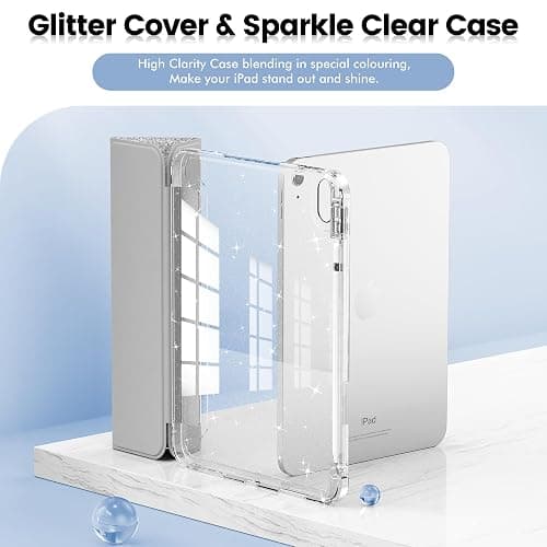 INFILAND Compatible with iPad A16 11th Generation 11 Inch 2025 Case, iPad Case 10th Generation 10.9 Inch, Glitter Cover with Sparkly Clear Back, Pencil Holder, for Kids Girls, Silver thumbnail 3