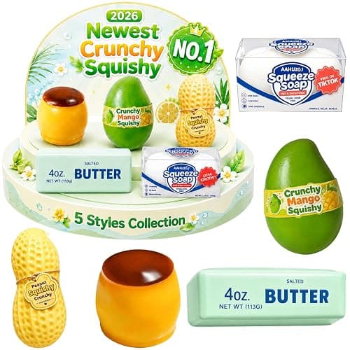 5 Pack Crunchy Squishy, Squeeze Stress Squishies Set Asmr Bead Filled | Slow Rising Squeeze Anxiety Relief Party Portable Rebound Calming Tool for Adults - Image 1