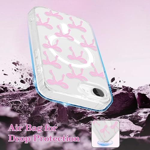 UEEBAI Magnetic for iPhone 17e/iPhone16e Case, Bow Case Compatible with MagSafe, Wireless Slim Clear Ribbon Aesthetic Phone Cover Anti-Yellowing Shockproof Protective Cover for Women Girl - Pink thumbnail 6