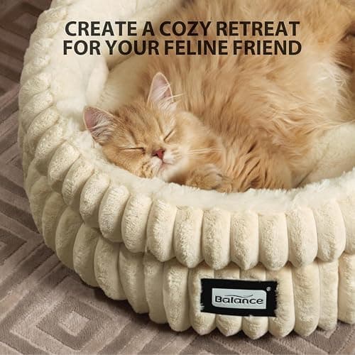 BALANCE Cat Bed Kitten Bed, Washable Round Cat Beds for Indoor Cats,Super Soft Plush Faux Fur Pet Bed for Puppy and Kitten with Anti-Slip Bottom thumbnail 6