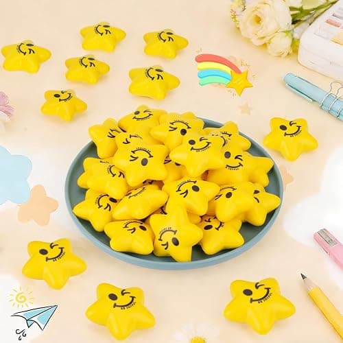 SHQDD 108PCS Bulk Stress Balls for Kids & Adults - Mini Star Stress Balls Squeeze Toys, 2.16 Inch Cute Smiley Face Stress Relief Ball Bulk for Anxiety Fidget Sensory, Classroom Party Supplies thumbnail 2