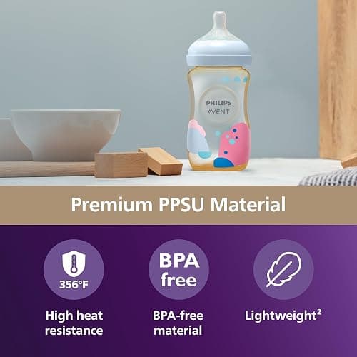 Philips Avent Natural PPSU Baby Bottles, Medium Flow, 9 oz, BPA-Free | Baby-Controlled Flow, No-Drip Design, Reduces Colic and Gas with Anti-Colic Valve, 2-Pack, SCY943/02 thumbnail 3