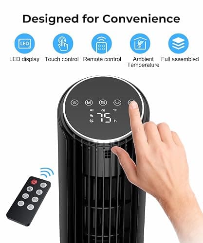 Abolee Tower Fan for Bedroom, 23ft/s Desk Fan with Remote, 70° Oscillating Desk Fan, 4 Speeds, 4 Modes,12Timer, 13'' Bladeless Portable Fan for Bedroom Office Home Black - Black - 13”-Remote thumbnail 7