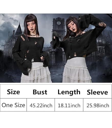 Goth Y2K Striped Sweater Grunge Ripped Punk Gothic Sweaters for Women Harajuku Aesthetic Halloween Pullover Tops thumbnail 4
