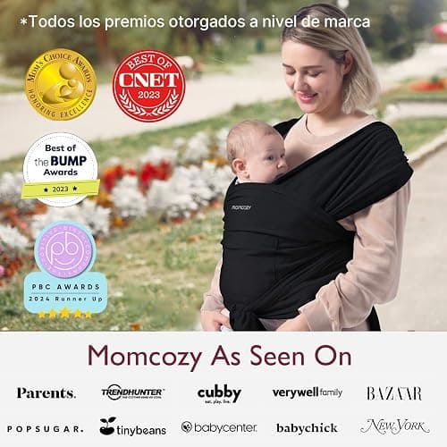 Momcozy Fular portabebés recién nacidos – Fácil de poner anillo de sling Fular portabebés transpirable para manos libres – Portabebés ajustable de 3,6 kg a 15 kg (negro) thumbnail 7