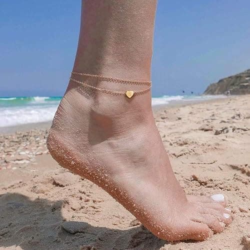 Turandoss Heart Initial Ankle Bracelets for Women, 14K Gold Filled Handmade Dainty Layered Anklet Letter Initial Heart Ankle Bracelets for Women Beach Jewelry Gifts thumbnail 7