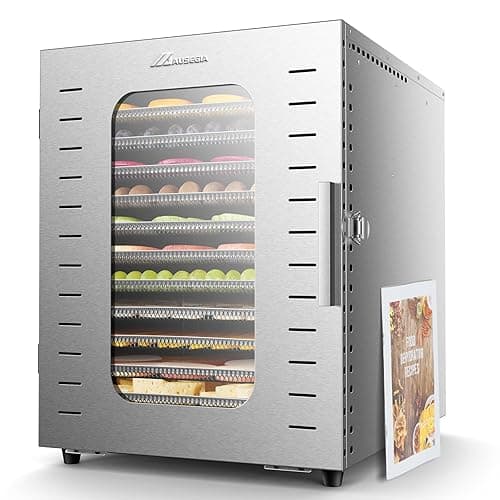 Ausegia Commercial Large 12 Trays Food Dehydrator, Usable Area up to 22.67ft², 1200W Full Stainless Steel Dryer Machine, up to 190℉ Temperature, for Meat, Fruit, Veggies, Beef, Herbs, Pet Foods - 12-Trays Dehydrator