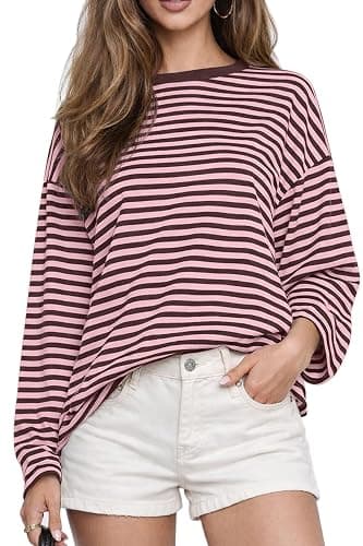 CHYRII Women Oversized Striped Long Sleeve T Shirt Fashion 2026 Crewneck Casual Fall Spring Tops Y2K Clothes - Image 1