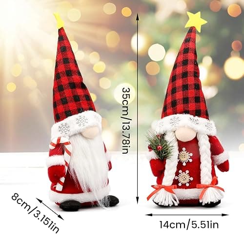 Lovinland Christmas Gnomes Plush Couple with Red Buffalo Check - Xmas Gnomes Elf Tomte Ornaments Doll - Christmas Decorations - Xmas Decorations for Home, Indoor, Office thumbnail 3