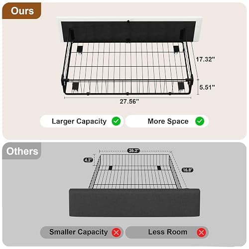 Full Size Bed Frame with 4 Storage Drawers, Upholstered Headboard, White | Modern Bed, Charging Station, LED Light, Adjustable Height Headboard, Noise-Free, No Box Spring Needed, Easy Assembly thumbnail 9