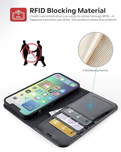 OCASE Phone 14 Plus Wallet Case, Durable PU Leather Flip Folio Case with 3 Card Holders, RFID Blocking, Shockproof TPU Inner Shell, Protective Phone Cover for Women Men, 6.7 Inch, Black thumbnail 3
