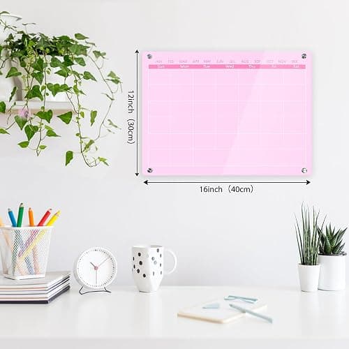 Marribol Acrylic Calendar Dry Erase Board for Wall,15.7''x11.8'',Pink Monthly Calendar Whiteboard for Home,Office, School thumbnail 3