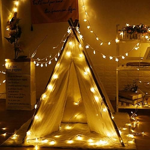 Star Fairy Lights, 6M 40Pcs LED Battery Powered String Lights, Two Mode Monochrom and Shining Decoration Lightning for Christmas Wedding Birthday Valentine Party Bedroom Indoor&Outdoor (Warm White) thumbnail 4