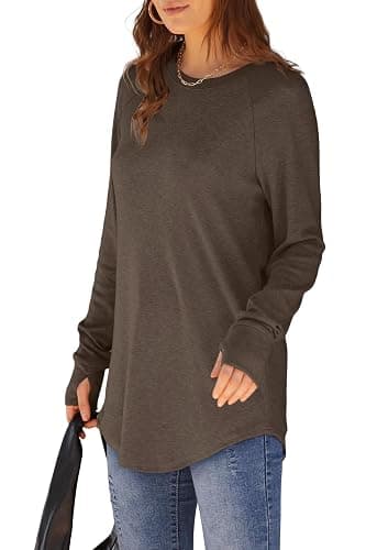 XIEERDUO Womens Tunic Tops to Wear with Leggings Long Sleeve Thumb Hole Shirts Crew Neck Curved Hem thumbnail 3