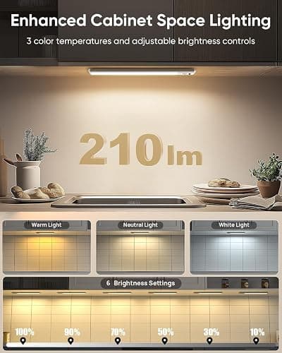 Under Cabinet Lighting Wireless, 2200mAh Rechargeable Battery Operated Motion Sensor Light Indoor, 3 Color Temps Under Counter Light, Dimmable Wireless Closet Lights w/Remote for Kitchen,Pantry,4 Pack thumbnail 5