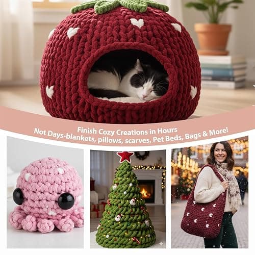FOITLE Chunky Chenille Yarn for Hand Knitting, Bulky Thick Fluffy Yarn for Crocheting, Soft Plush Blanket Scarf DIY Glow in The Dark Yarn, 8 Jumbo Pack(7 Solid, 1 Glow Skeins), Pink thumbnail 3